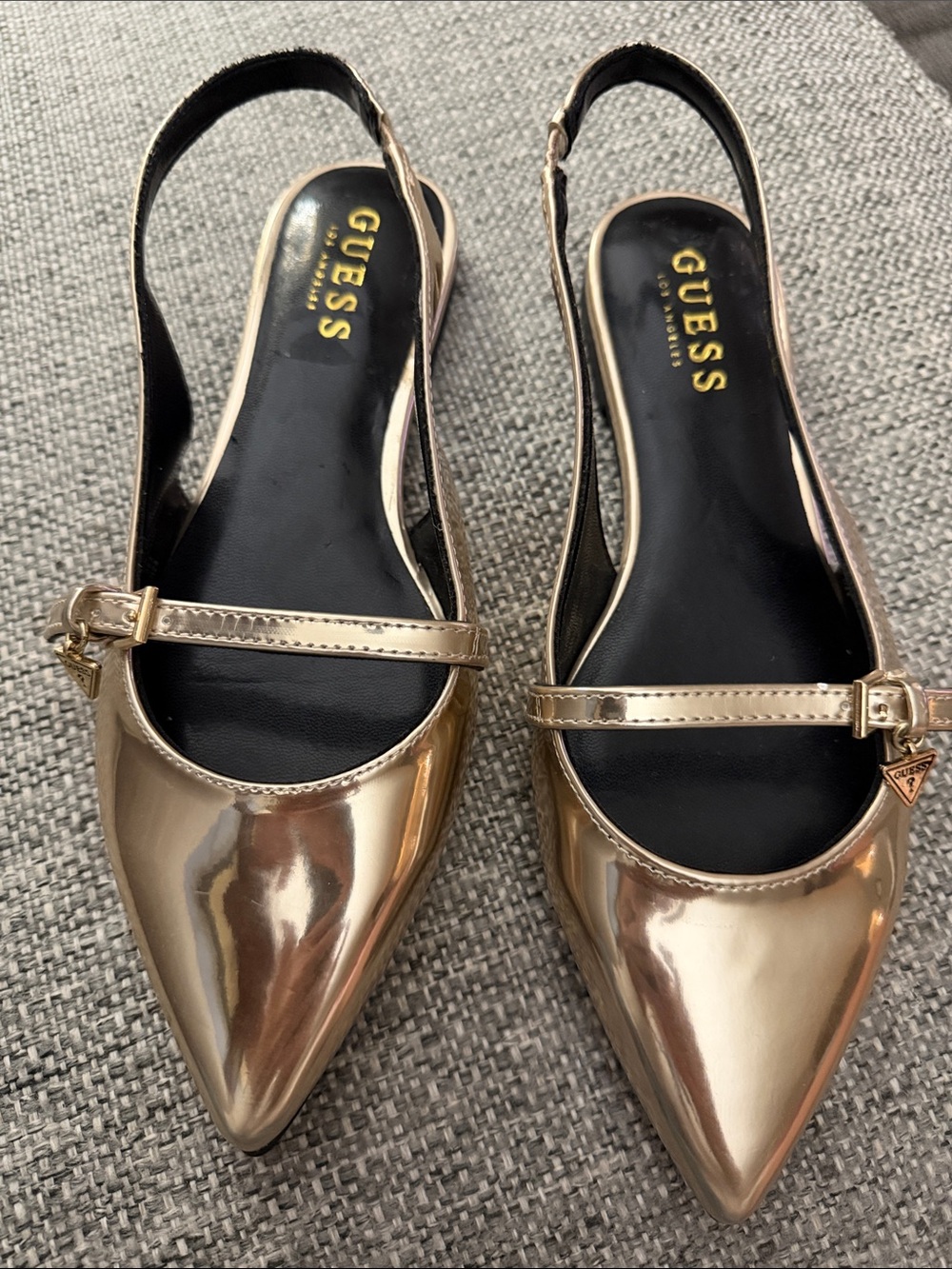 GUESS Metallic Gold Pointed Toe Mary Jane
Slingback Flats Size 6.5